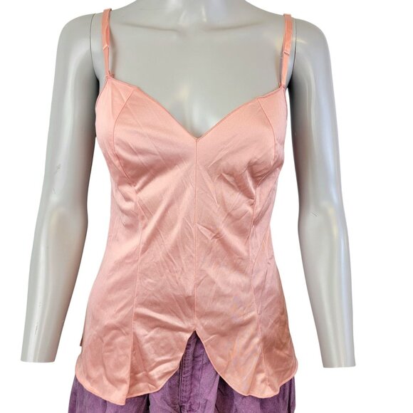 Vintage 70s Nylon Cami Shirt Women Small Pink Tank Top Spaghetti Strap 4 6 Soft - Picture 1 of 12